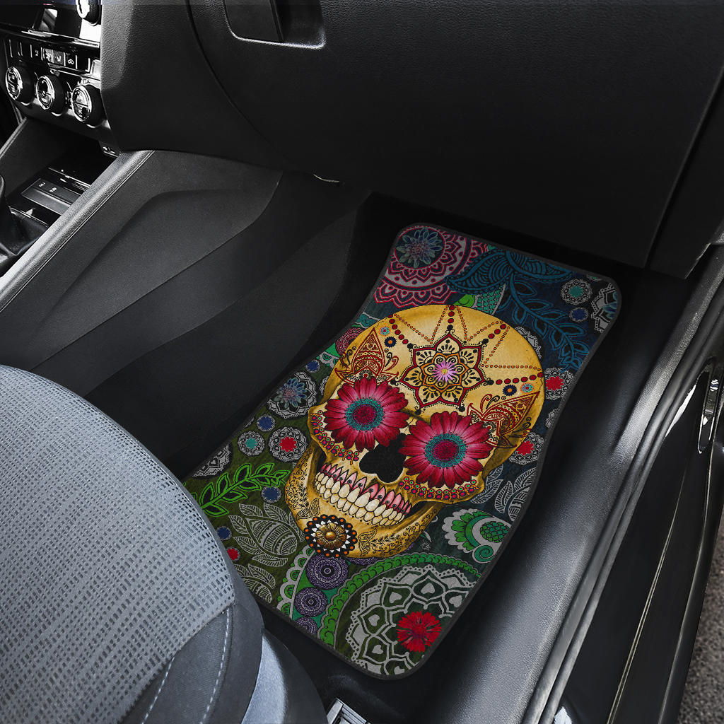 Set of 4 pcs sugar skull car mats