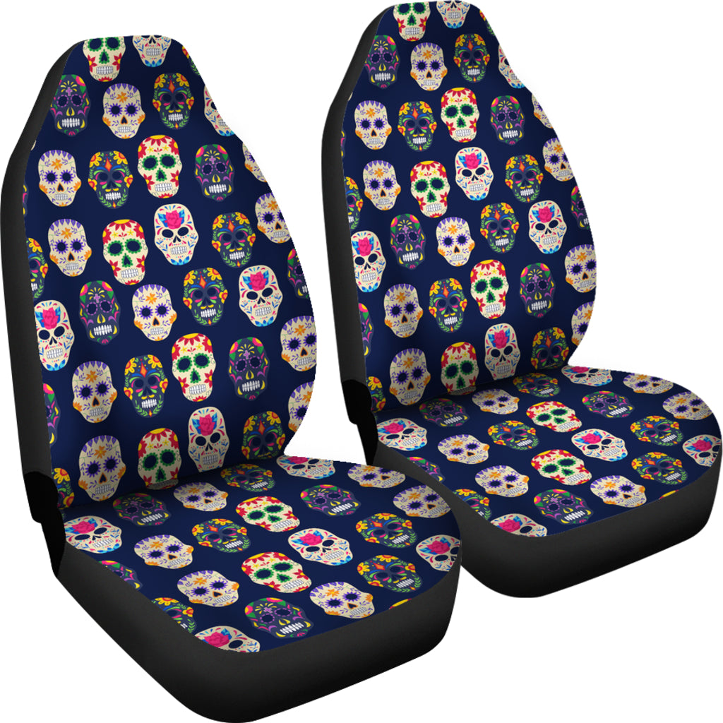 Set of 2 pcs sugar skull day of the dead car seat covers