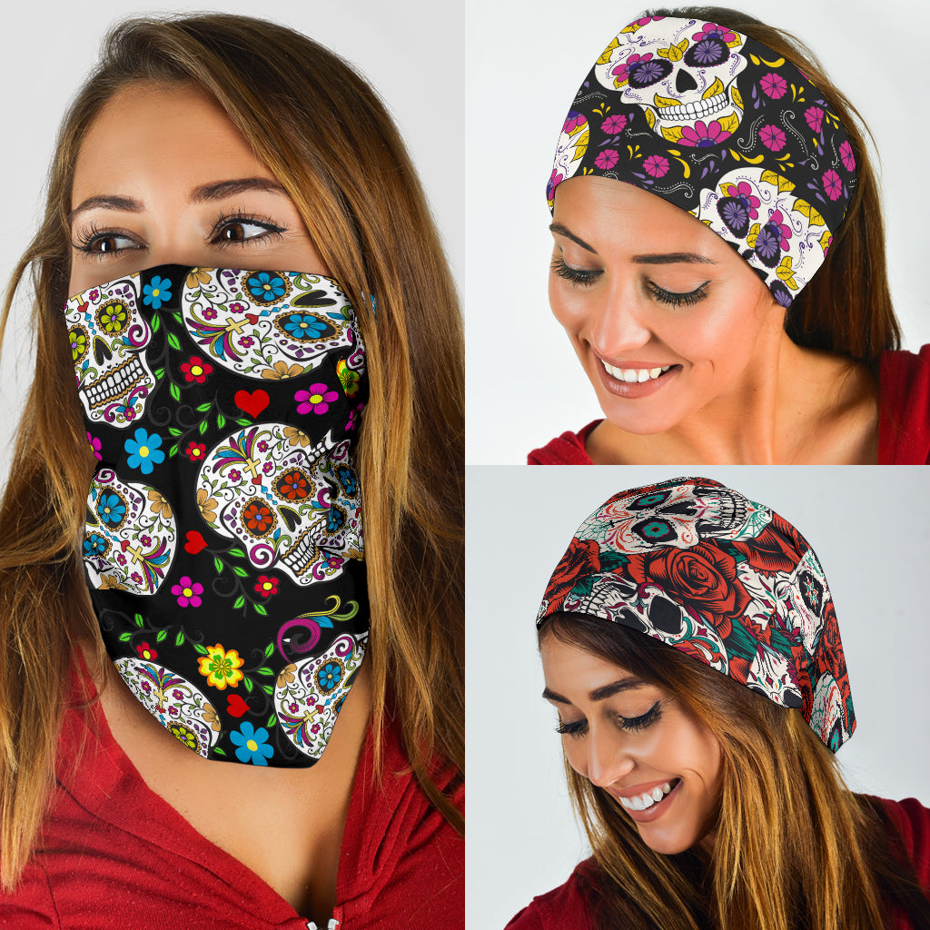 Set of 3 Day of the dead sugar skull bandana