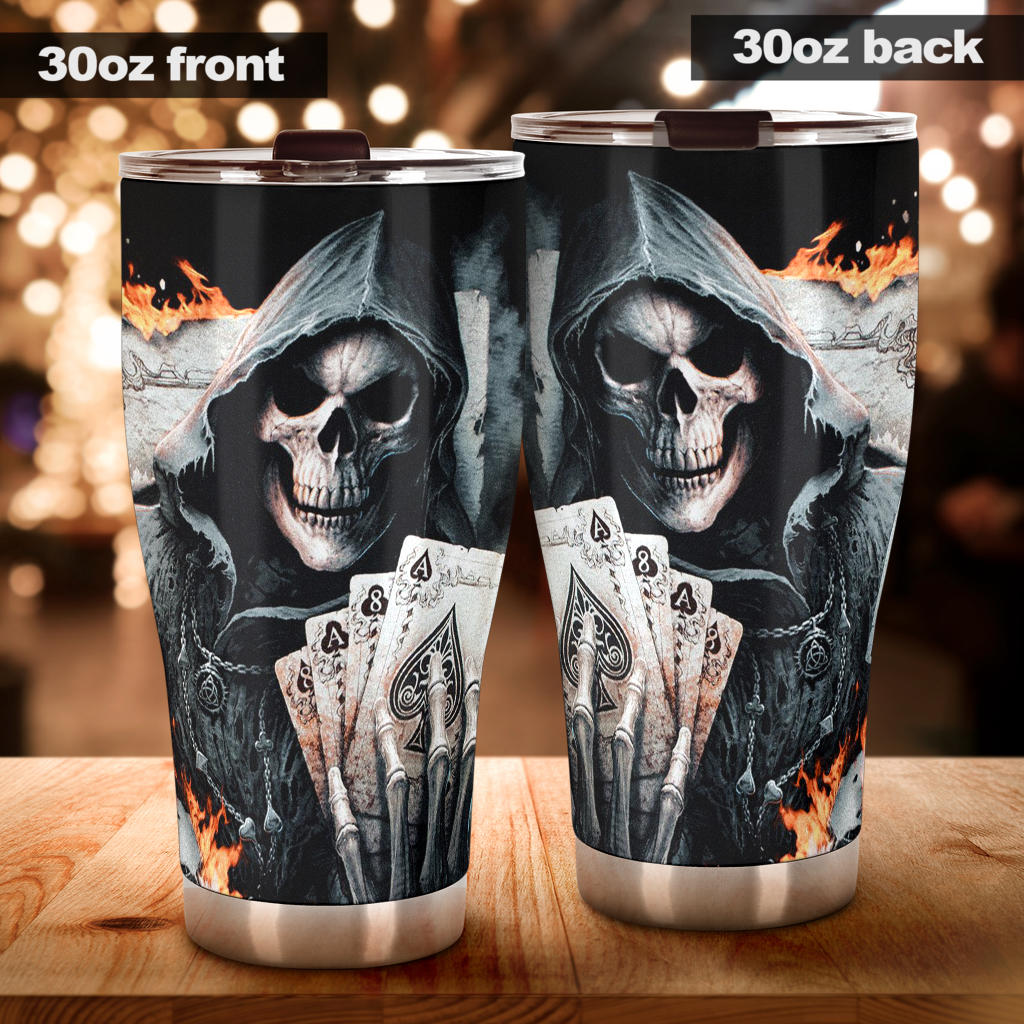 Grim reaper skeleton skull tumbler mug