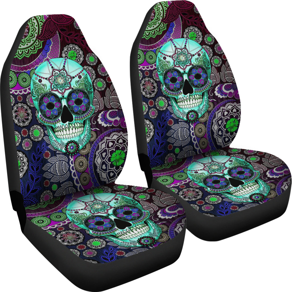 Set 2 pcs sugar skull car seat covers