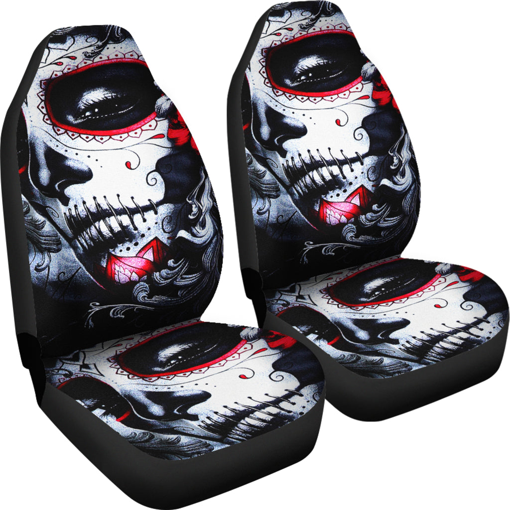 Set of 2 pcs sugar skull beautiful girls car seat covers