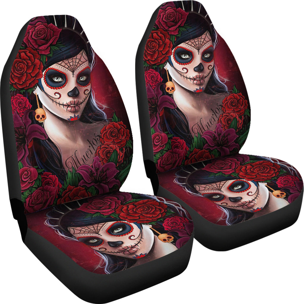 Set of 2 pcs skull girl car seat covers