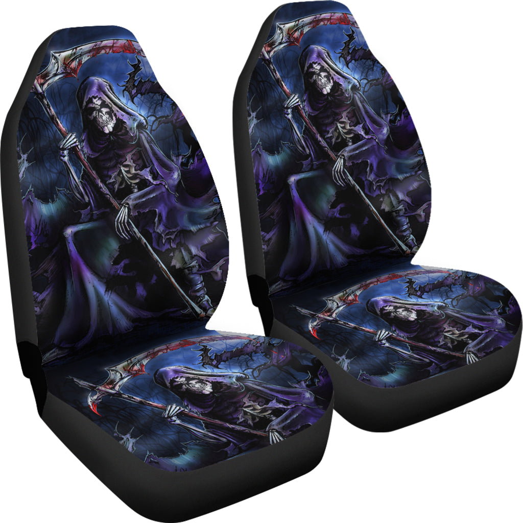 Set of 2 pcs - Skull Gothic Horror Grim reaper skull car seat covers