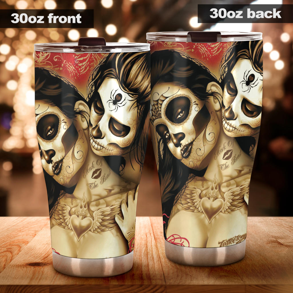 Sugar skull floral tumbler mug cup