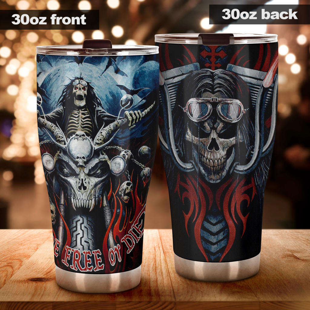 Skull grim reaper biker tumbler travel mug