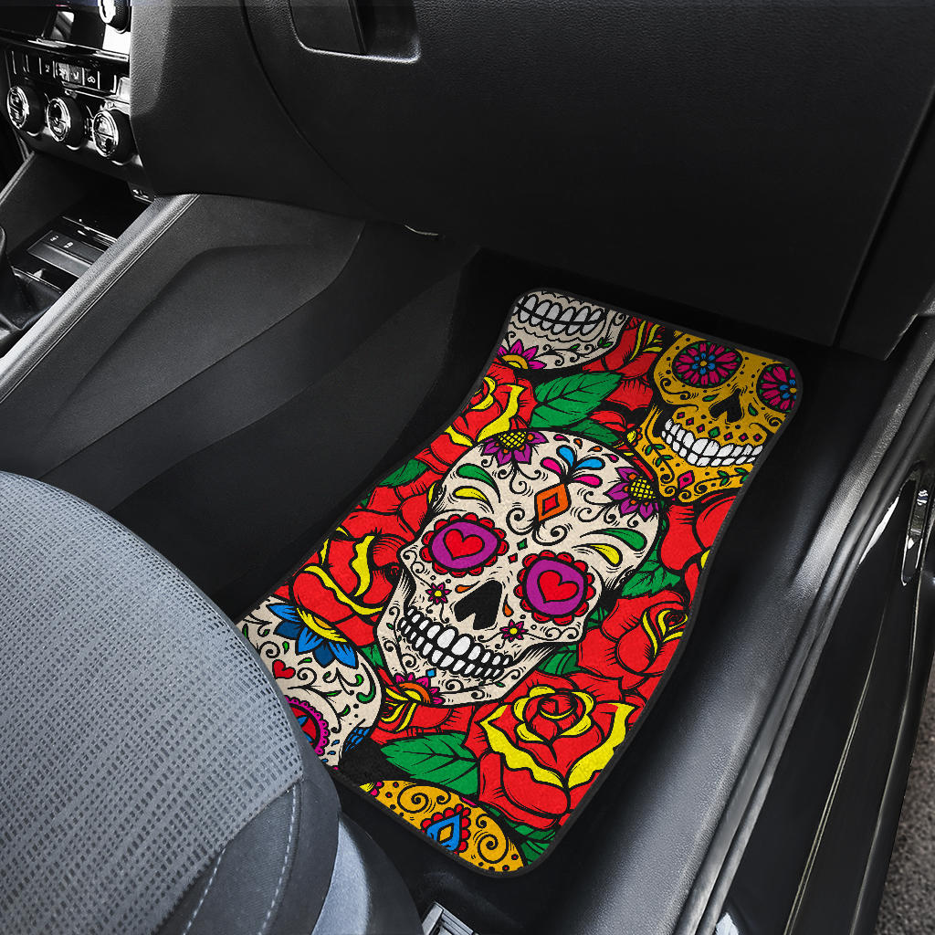 Set of 4 pcs sugar skull car mats