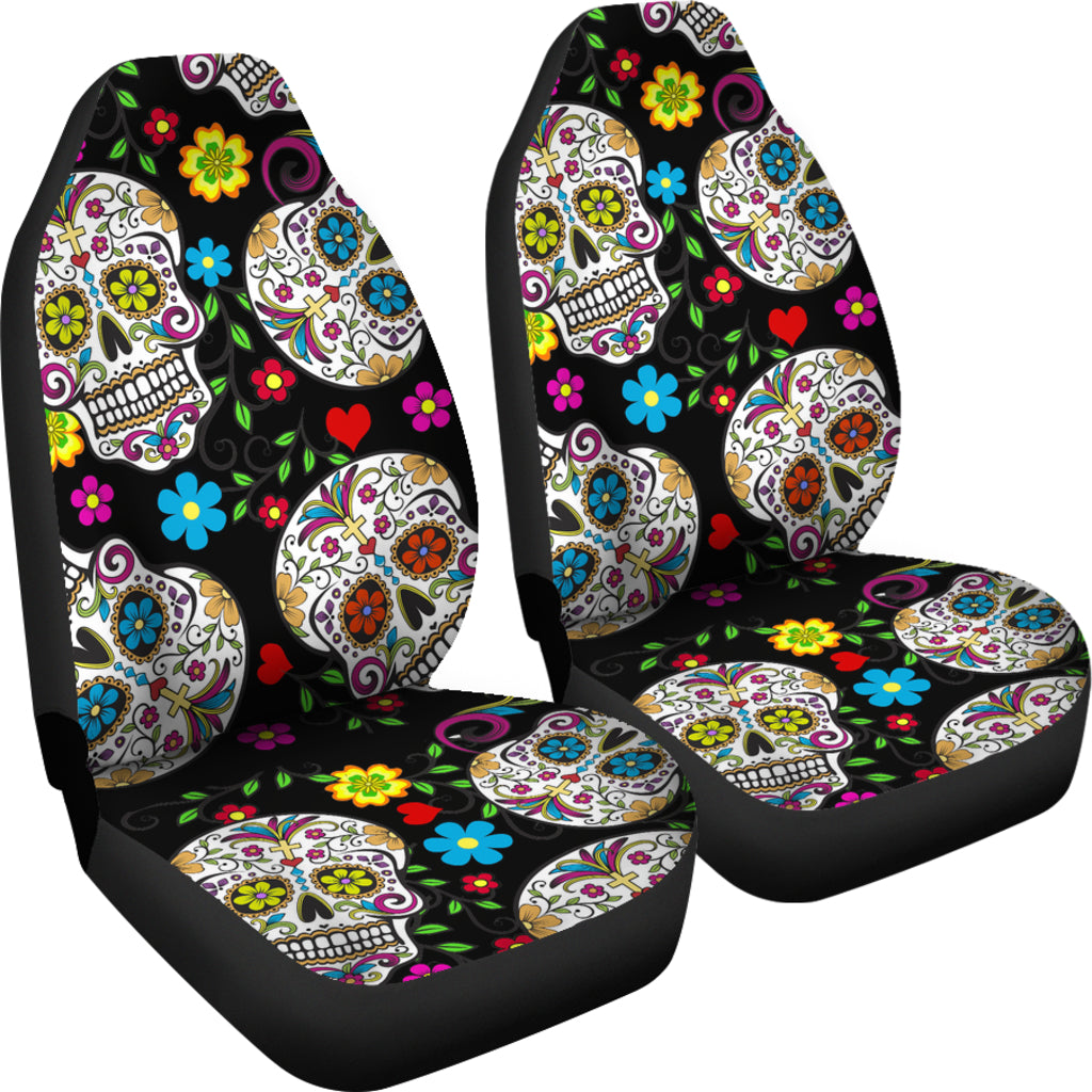Set of 2 Beautiful sugar skull seat covers