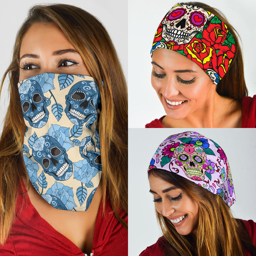 Set of 3 sugar skull candy gothic day of the dead bandana