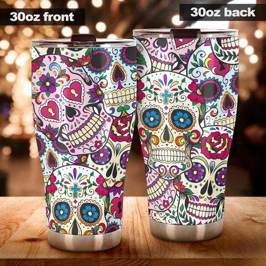 Sugar skull floral tumbler mug cup