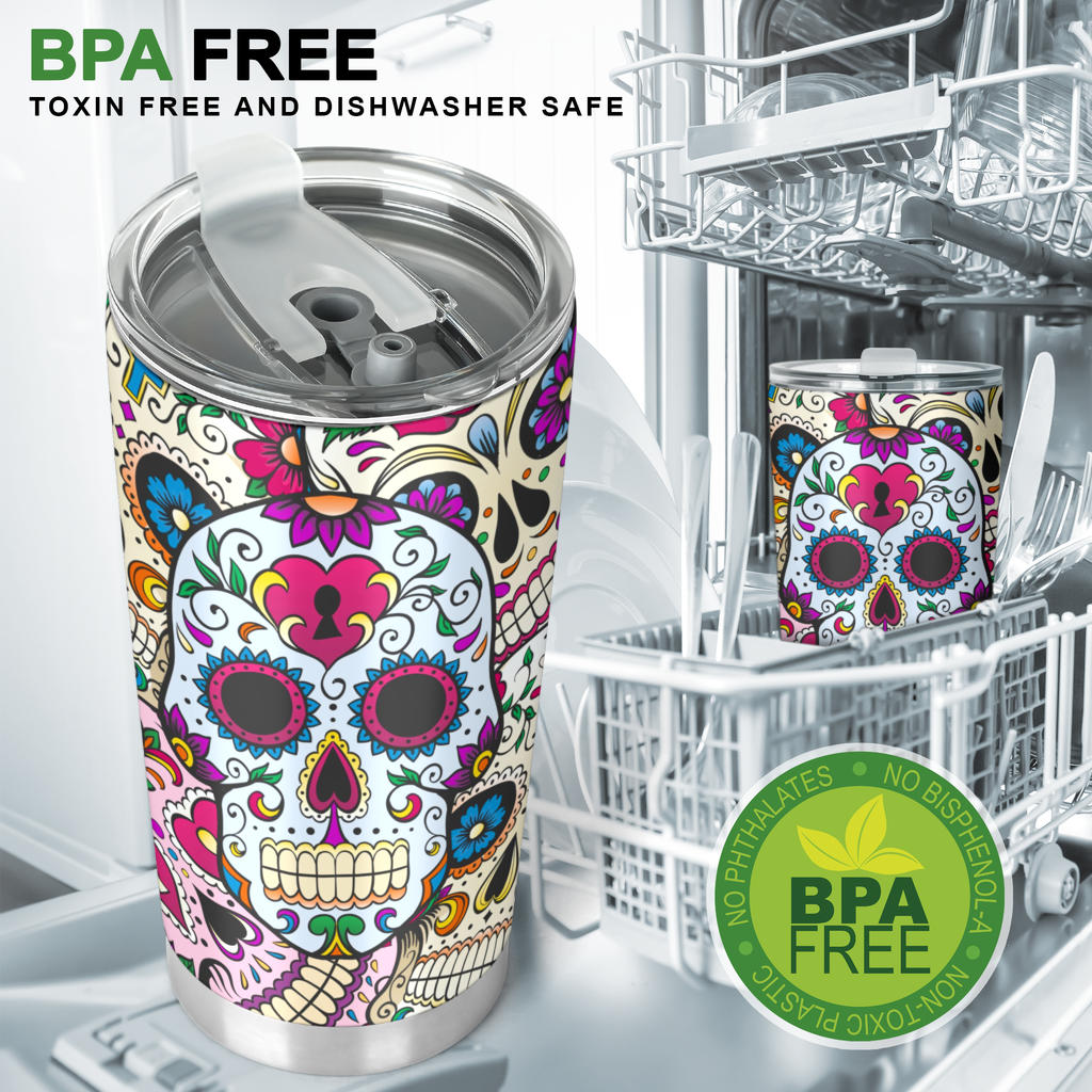 Sugar skull floral tumbler mug cup