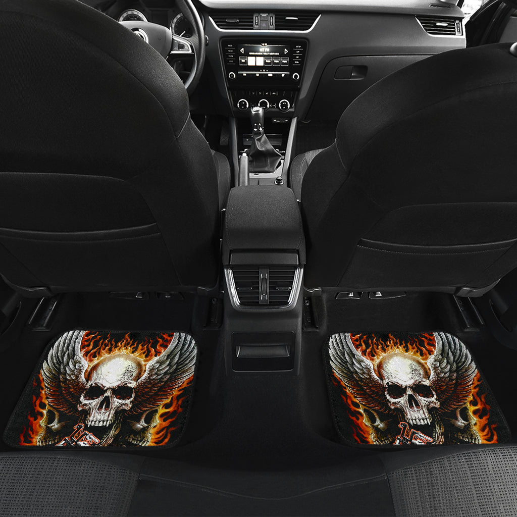 Set 4 pcs wing flaming motorcycle skull car mats