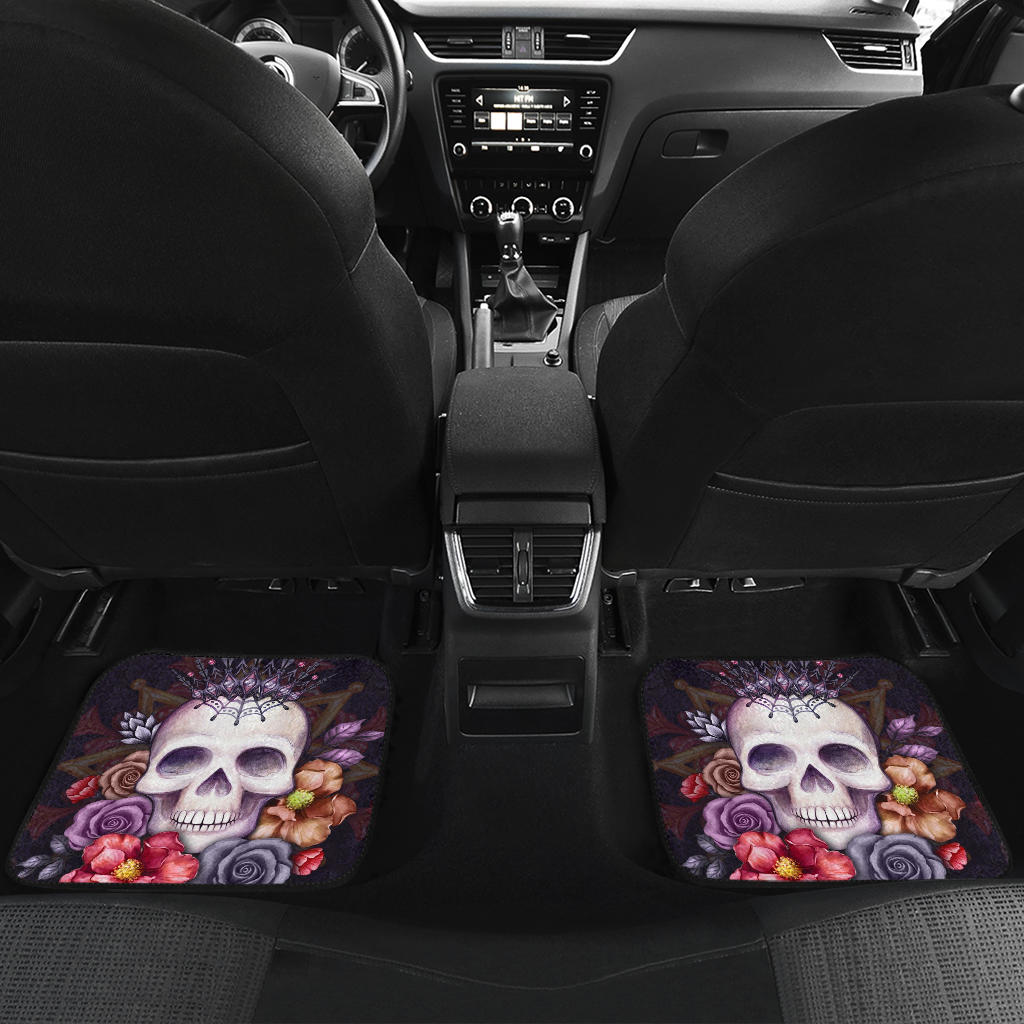 Set of 4 pcs floral sugar skull car mat