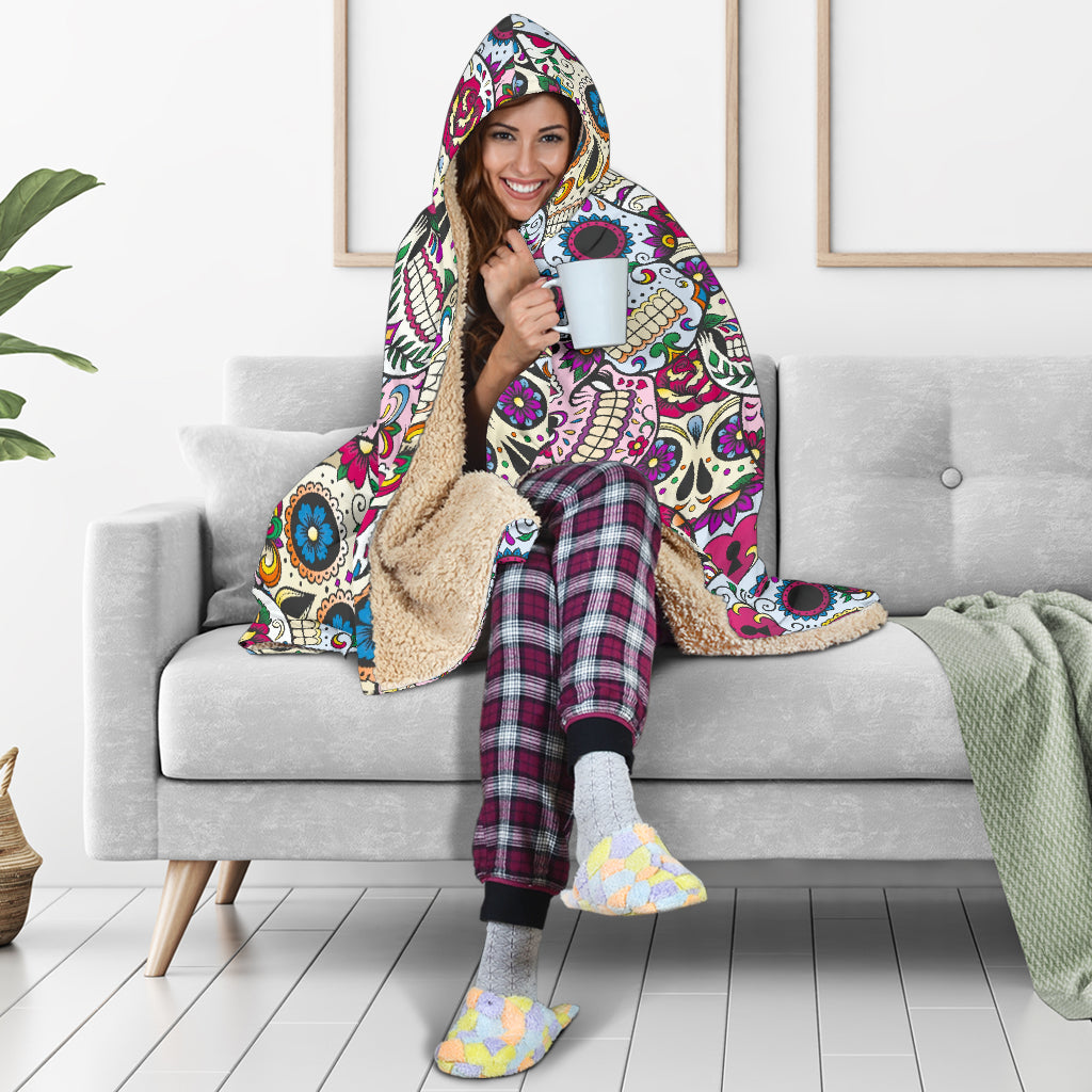Sugar skull day of the dead hooded blanket