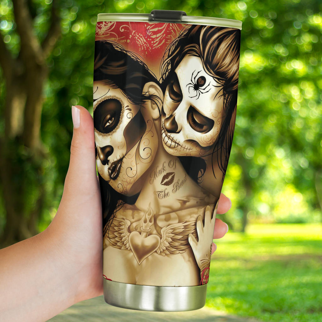 Sugar skull floral tumbler mug cup