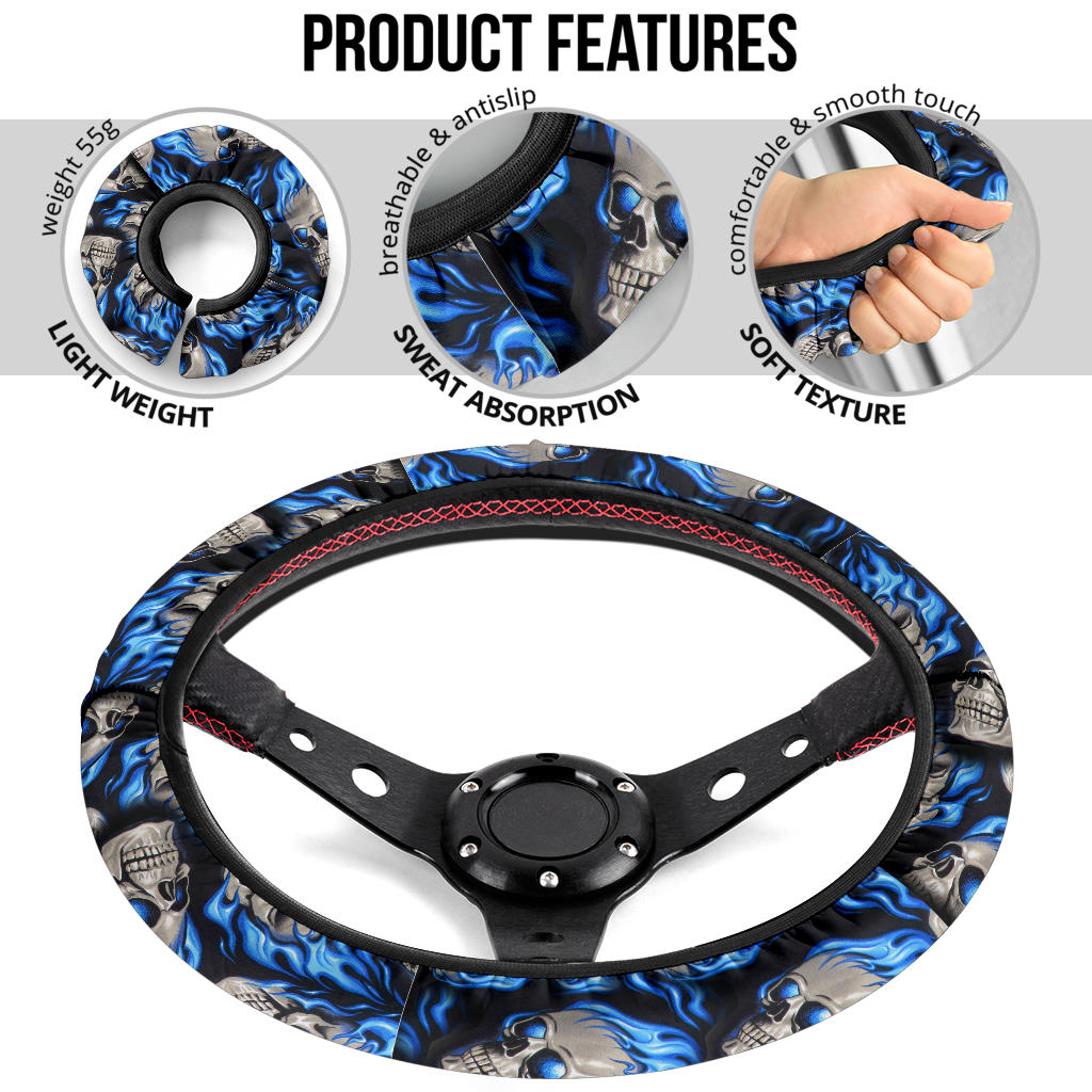 Flaming skull steering wheel cover