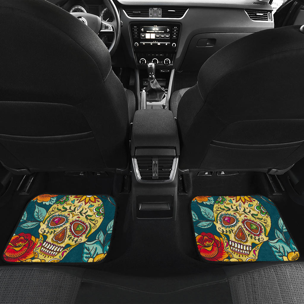Set 4 pcs - day of the dead sugar skulls car mats