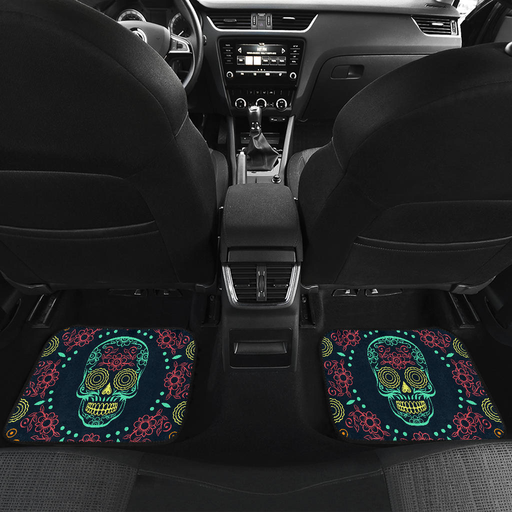 Set of 4 pcs sugar skull day of the dead car mats