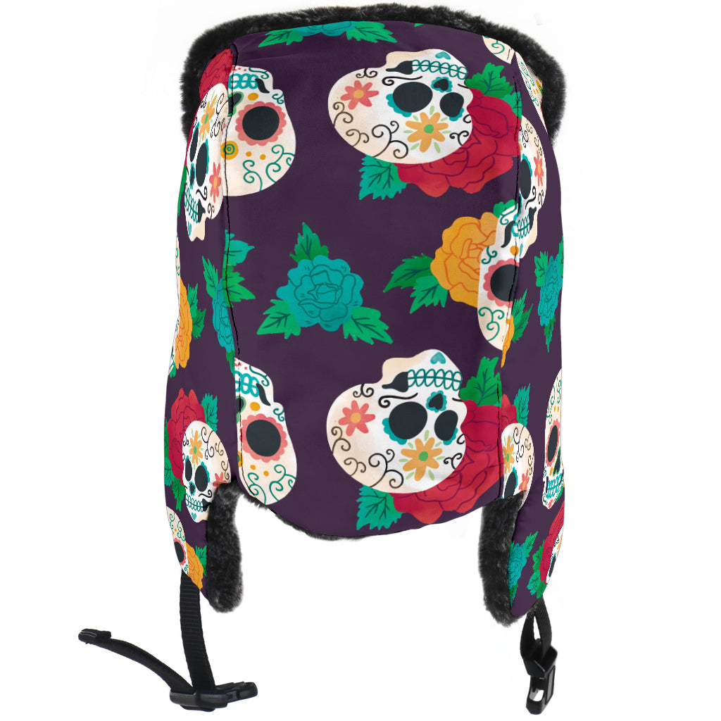 Sugar skull trapper hat