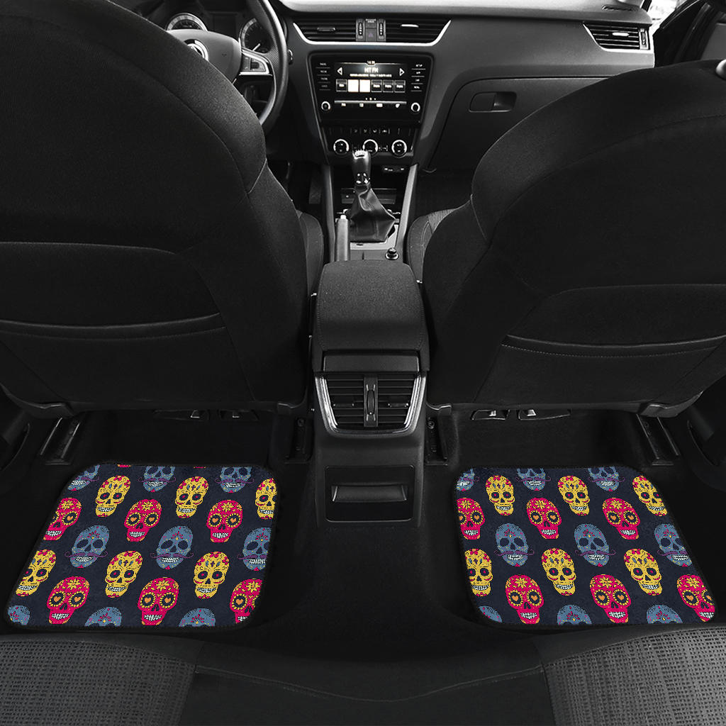 Set of 4 sugar skulls car mats