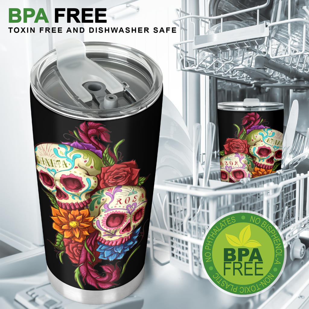 Floral rose sugar skull tumbler cup