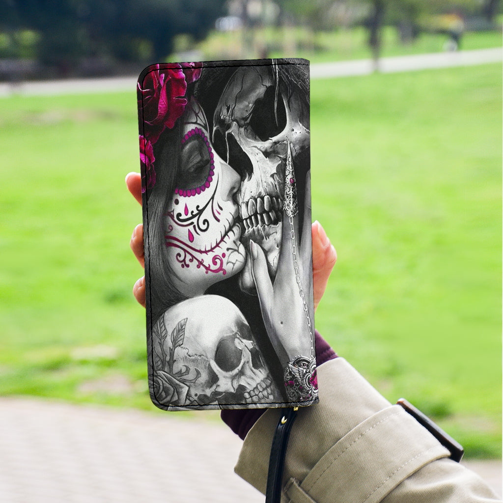 Sugar skull girl kiss grim reaper clutch wallet