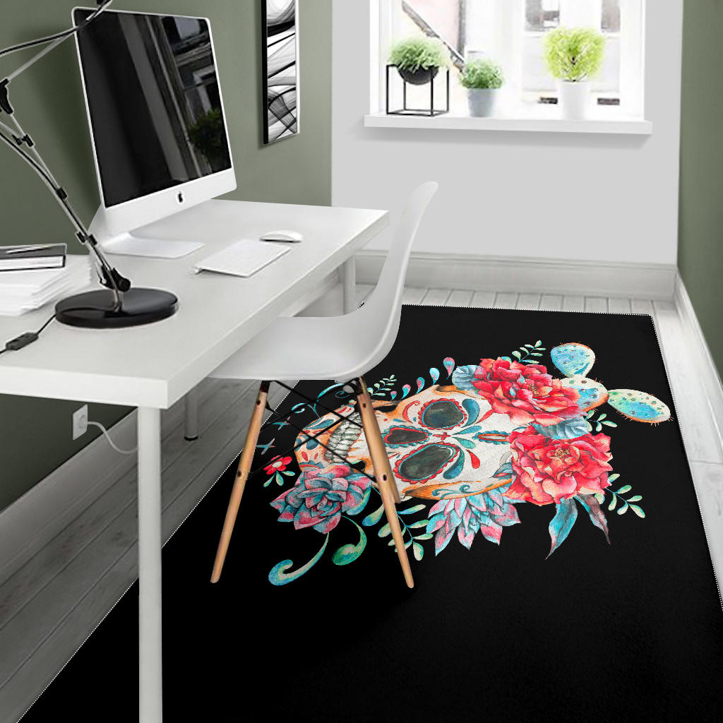 Floral sugar skull rug mat carpet