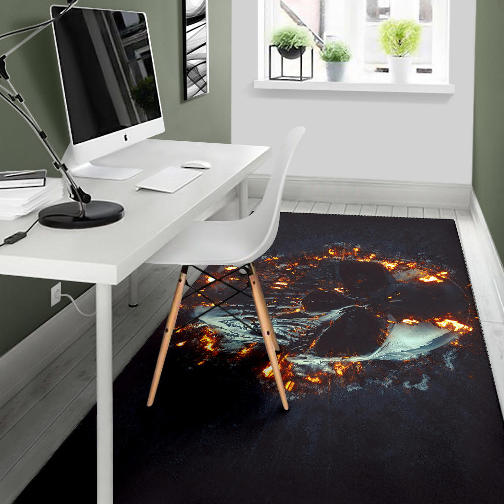 Flaming skull gothic rug mat carpet