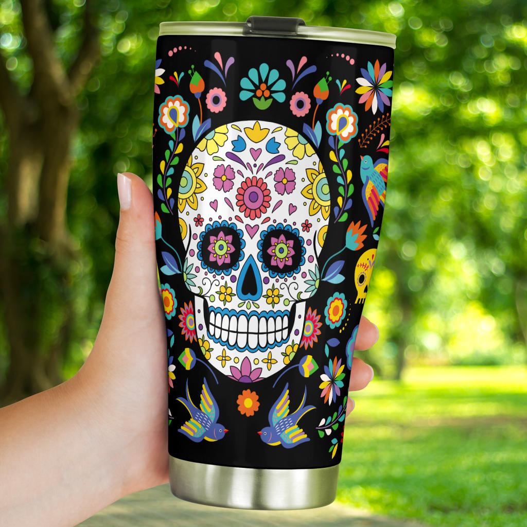 Mexican calaveras sugar skull tumbler mug