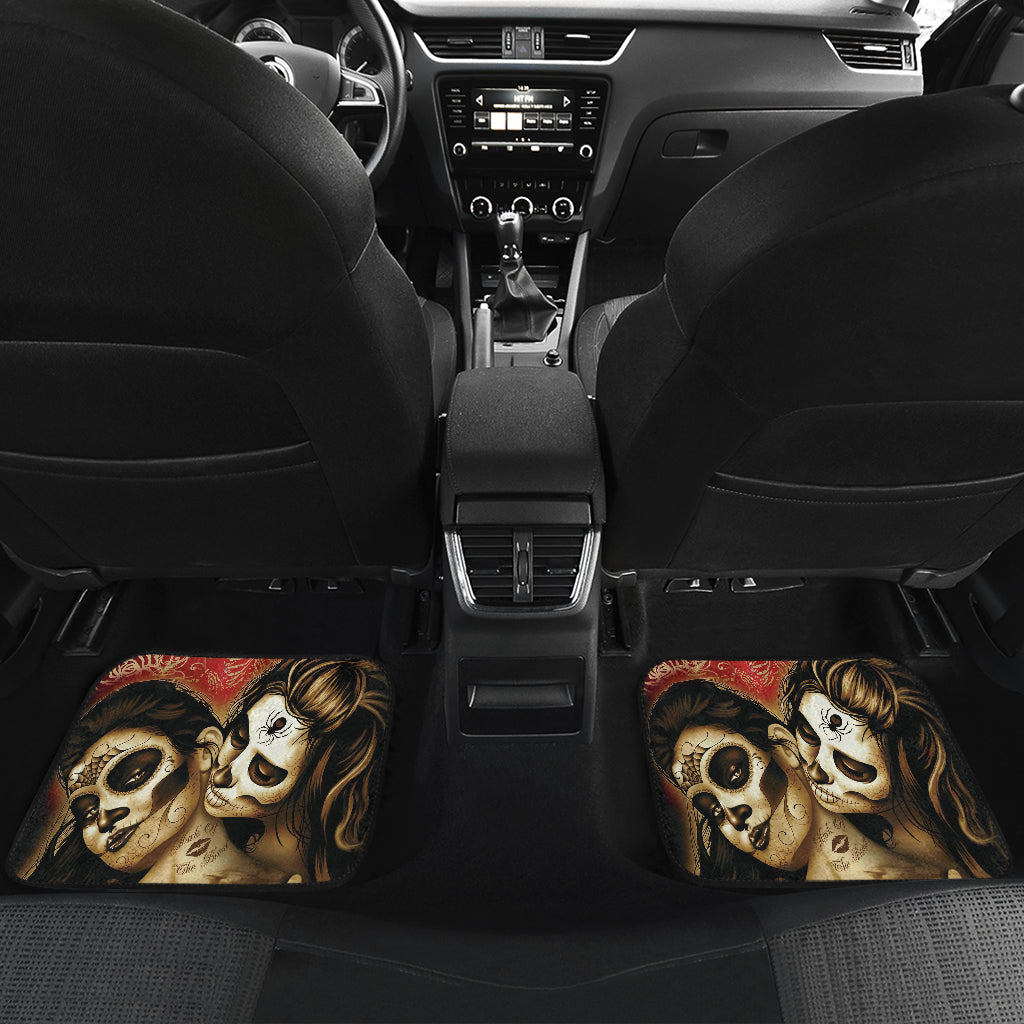 Set of 4 pcs beautiful girl sugar skulls car mats