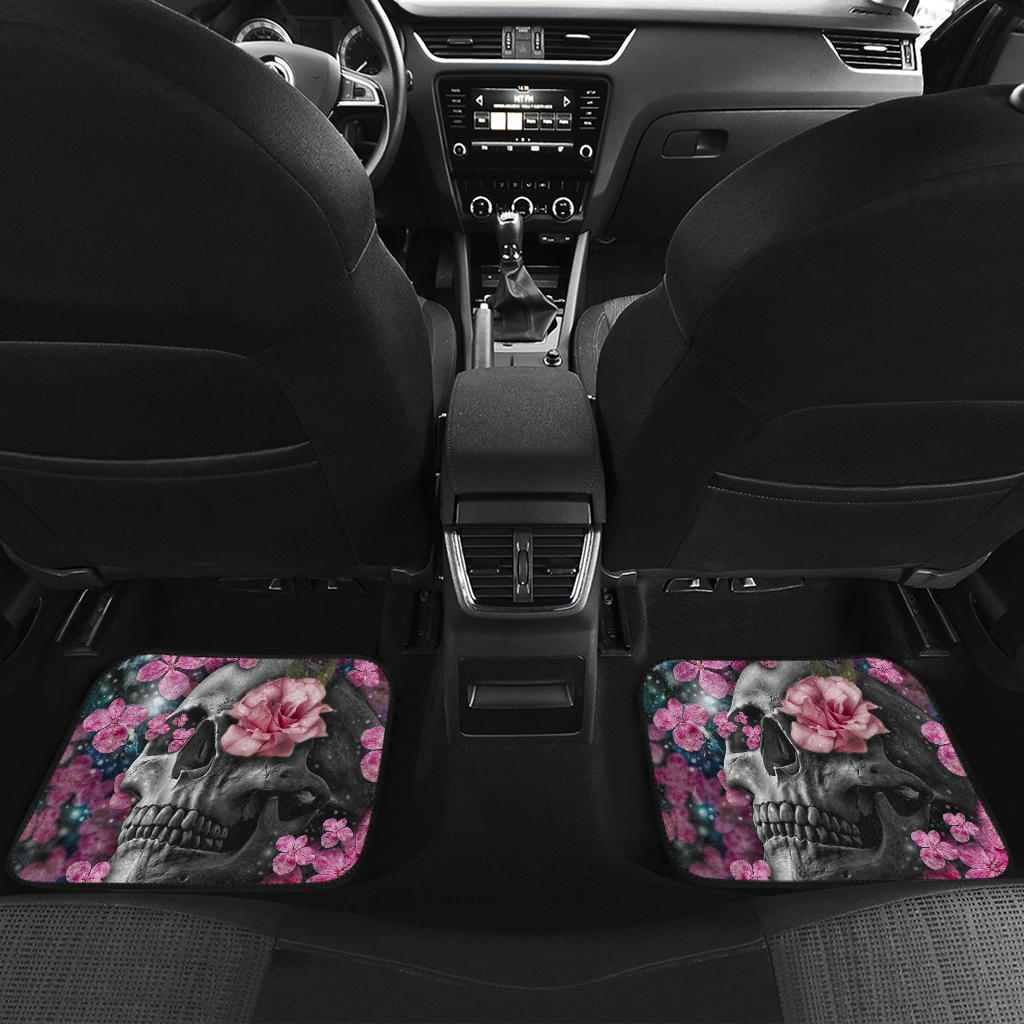 Set of 4 pcs floral skull car mats