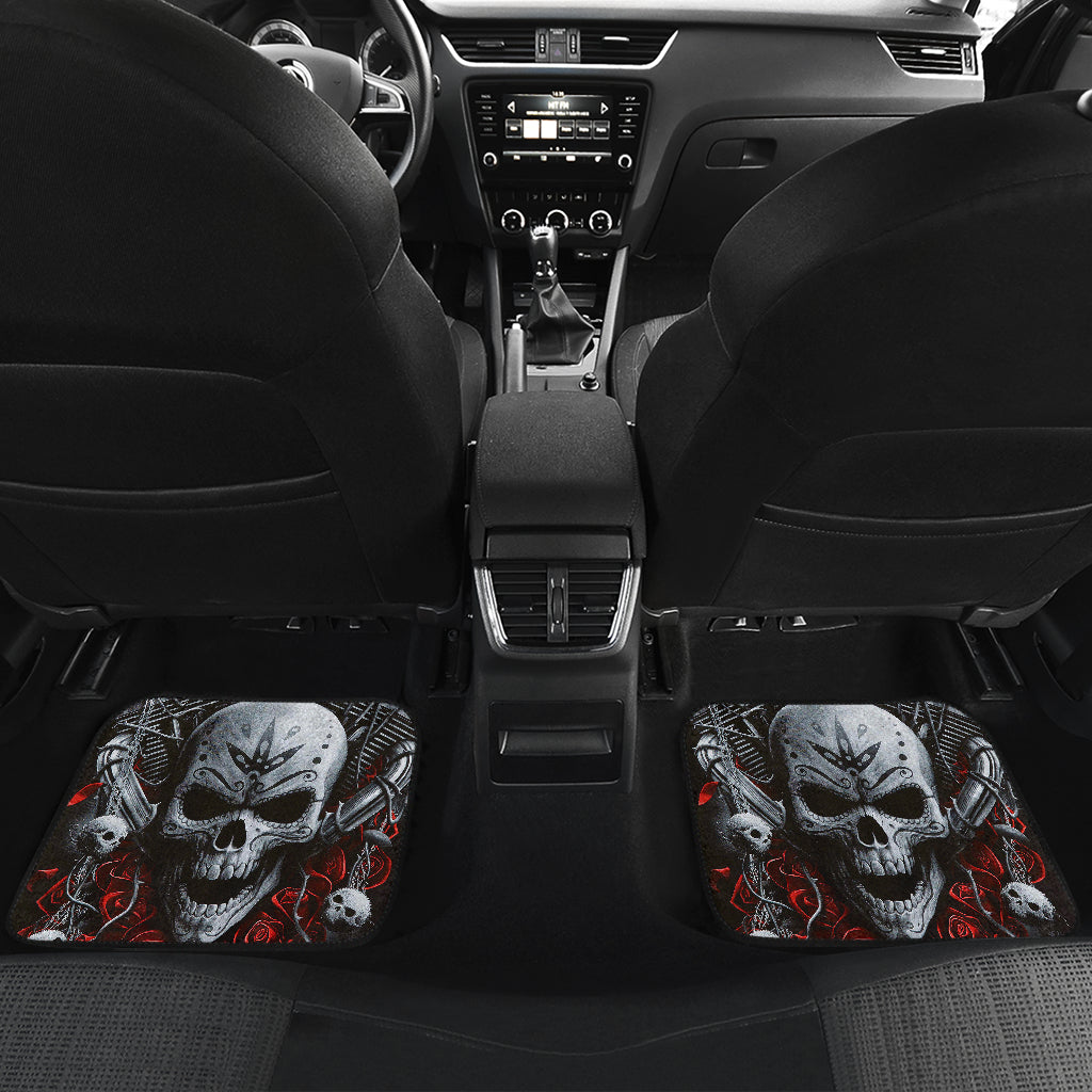 Set of 4 pcs flaming skull car mats