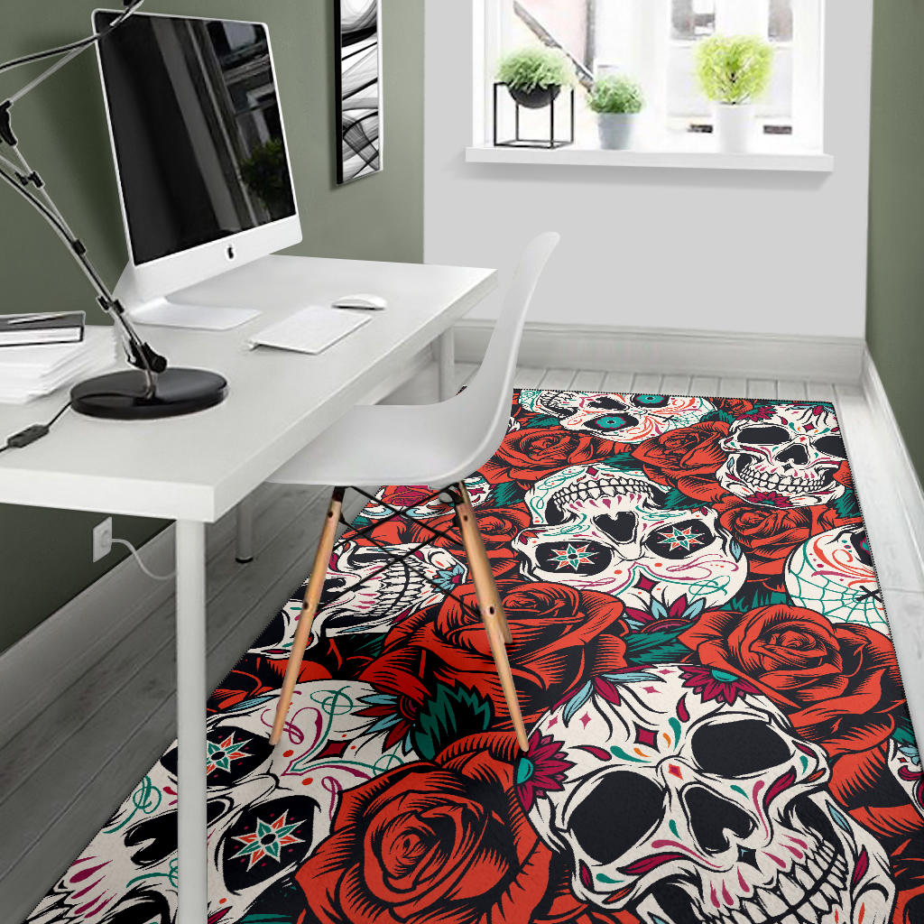 Awesome floral skull rug mat