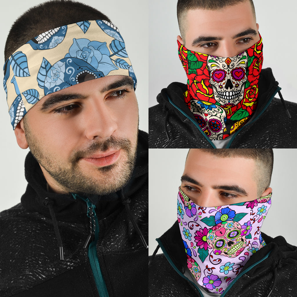 Set of 3 sugar skull candy gothic day of the dead bandana