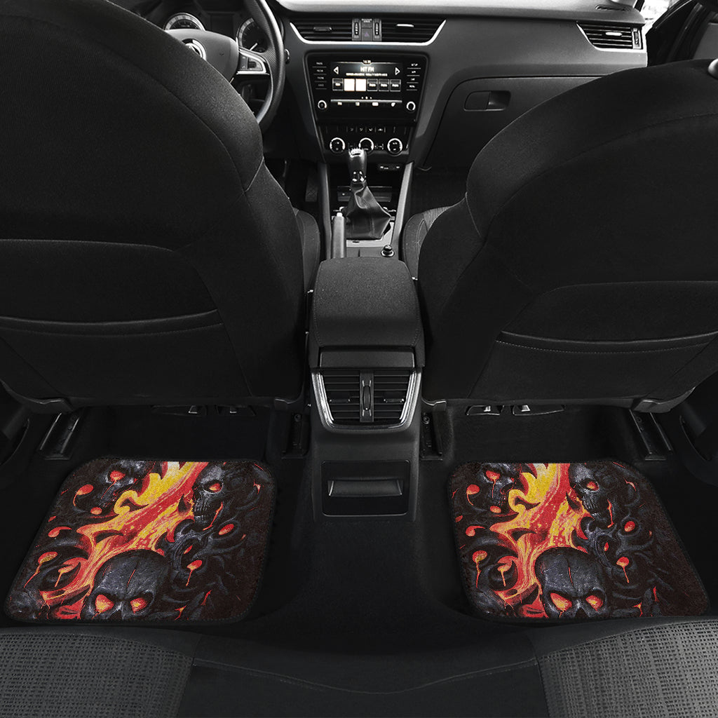 Set of 4 pcs fire flaming skull car mats