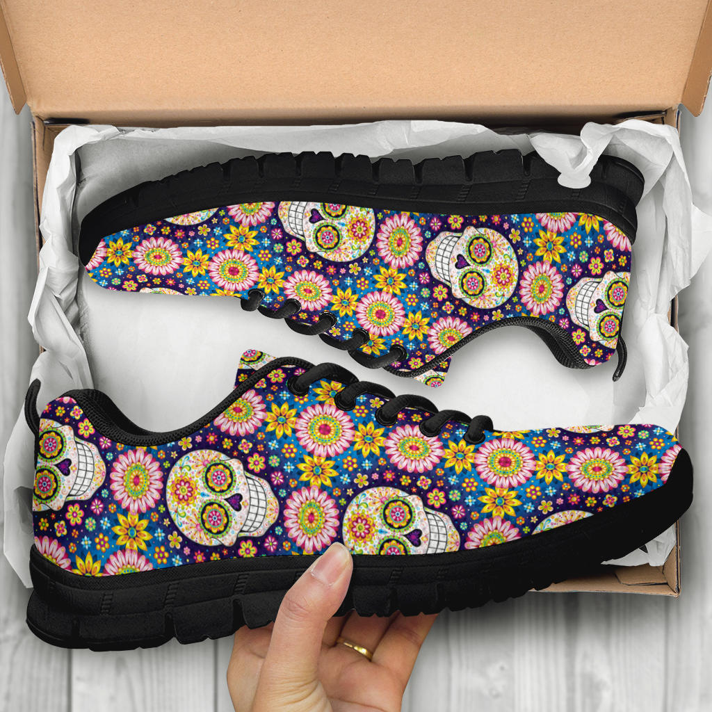 Sugar skull sneakers shoes - black