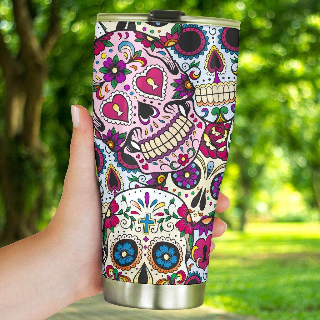 Sugar skull floral tumbler mug cup