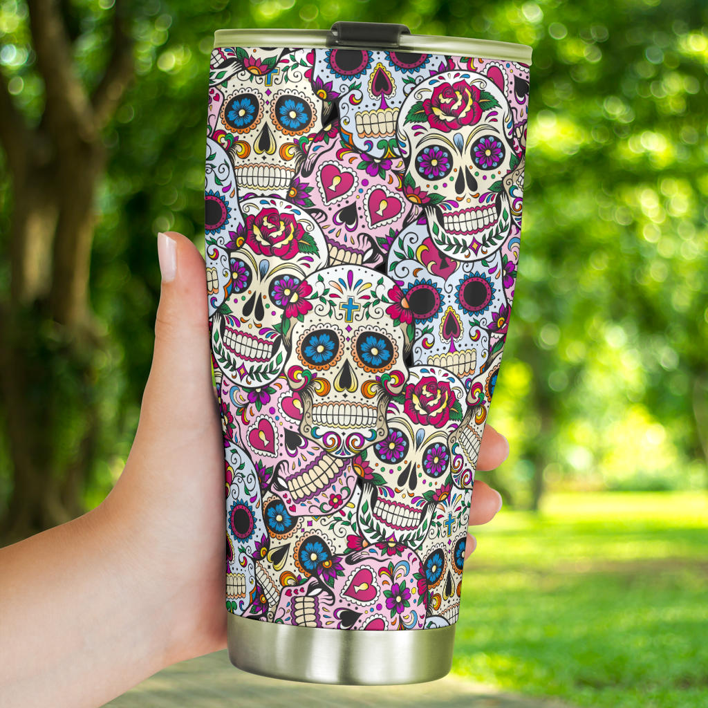 Sugar skull day of the dead tumbler travel mug