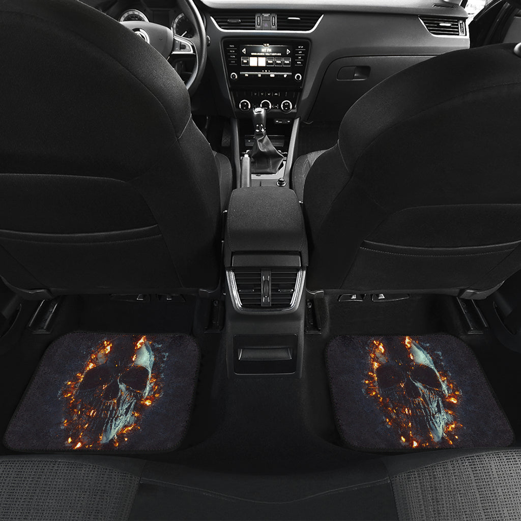 Set of 4 pcs flaming skull car mats