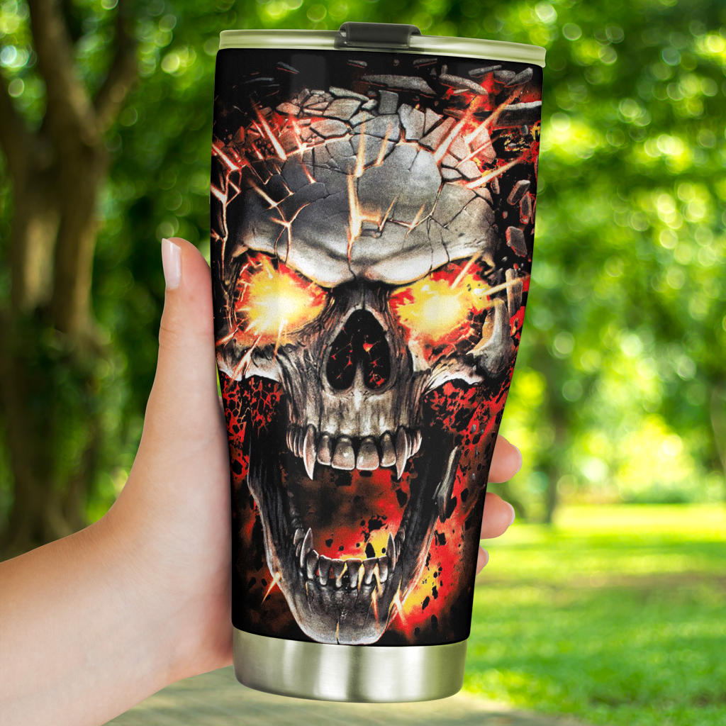 Fire skull grim reaper tumbler mug