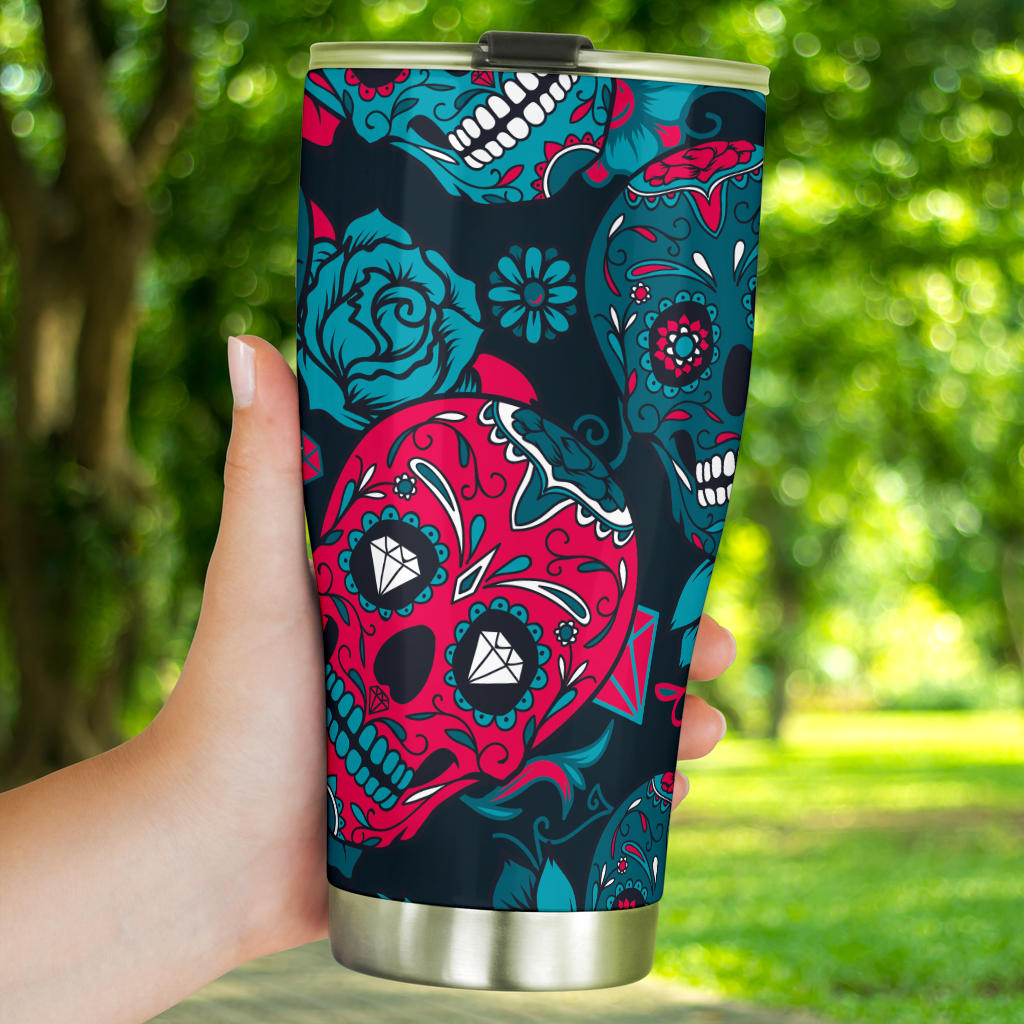 Sugar skull floral tumbler mug cup