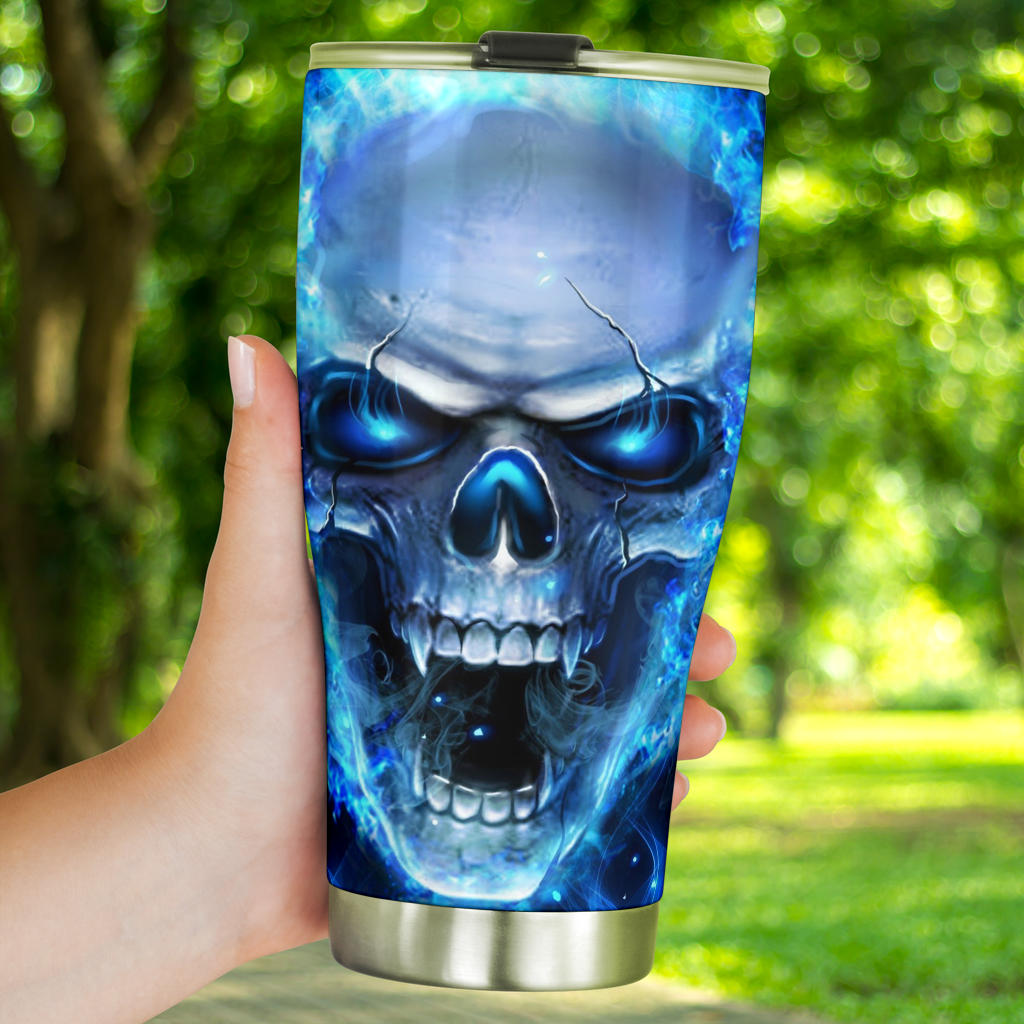 Fire skull tumbler mug