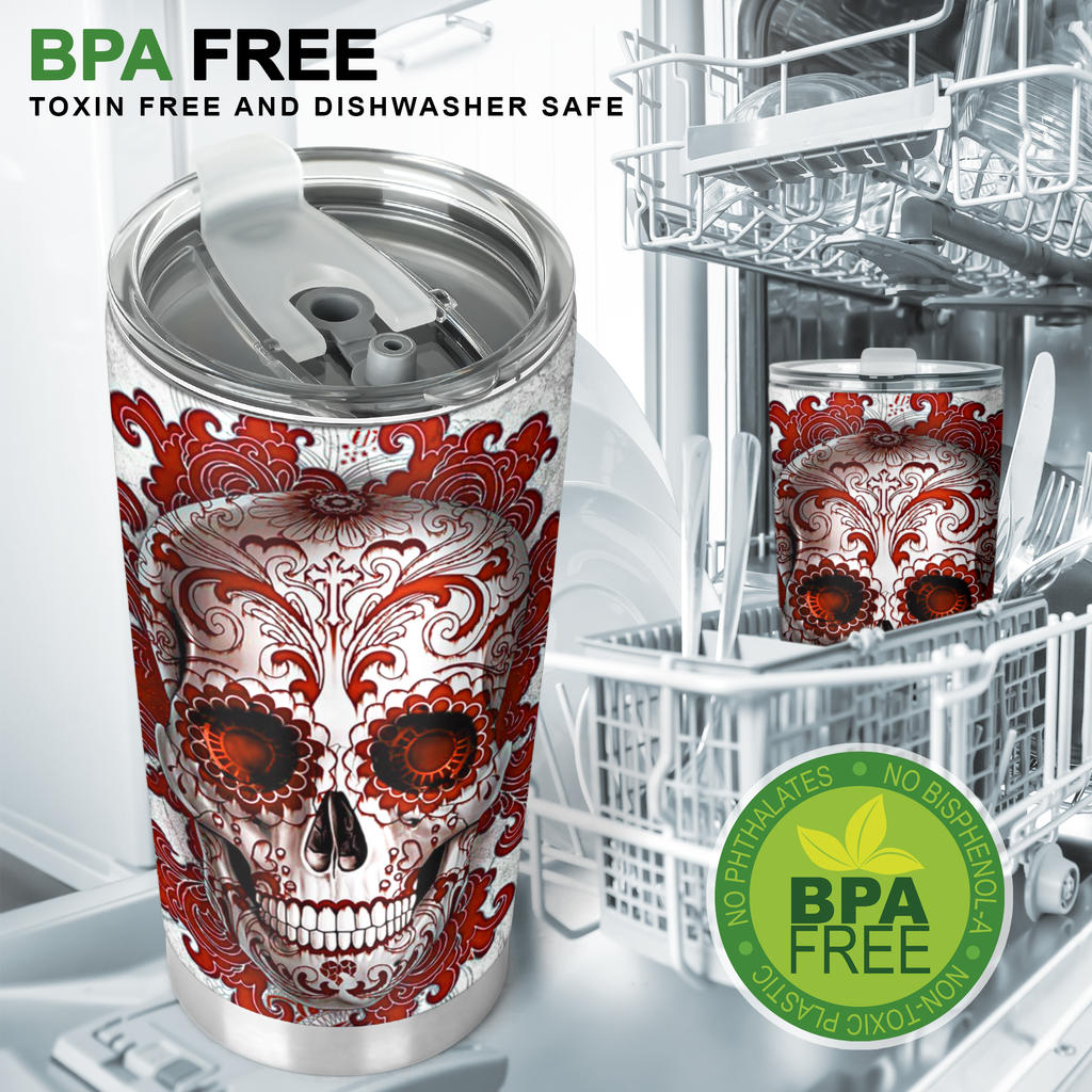 Sugar skull floral tumbler mug cup
