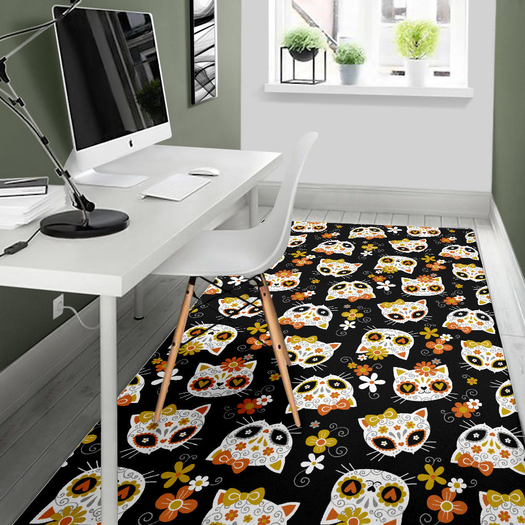Sugar skull cat carpet rug mat