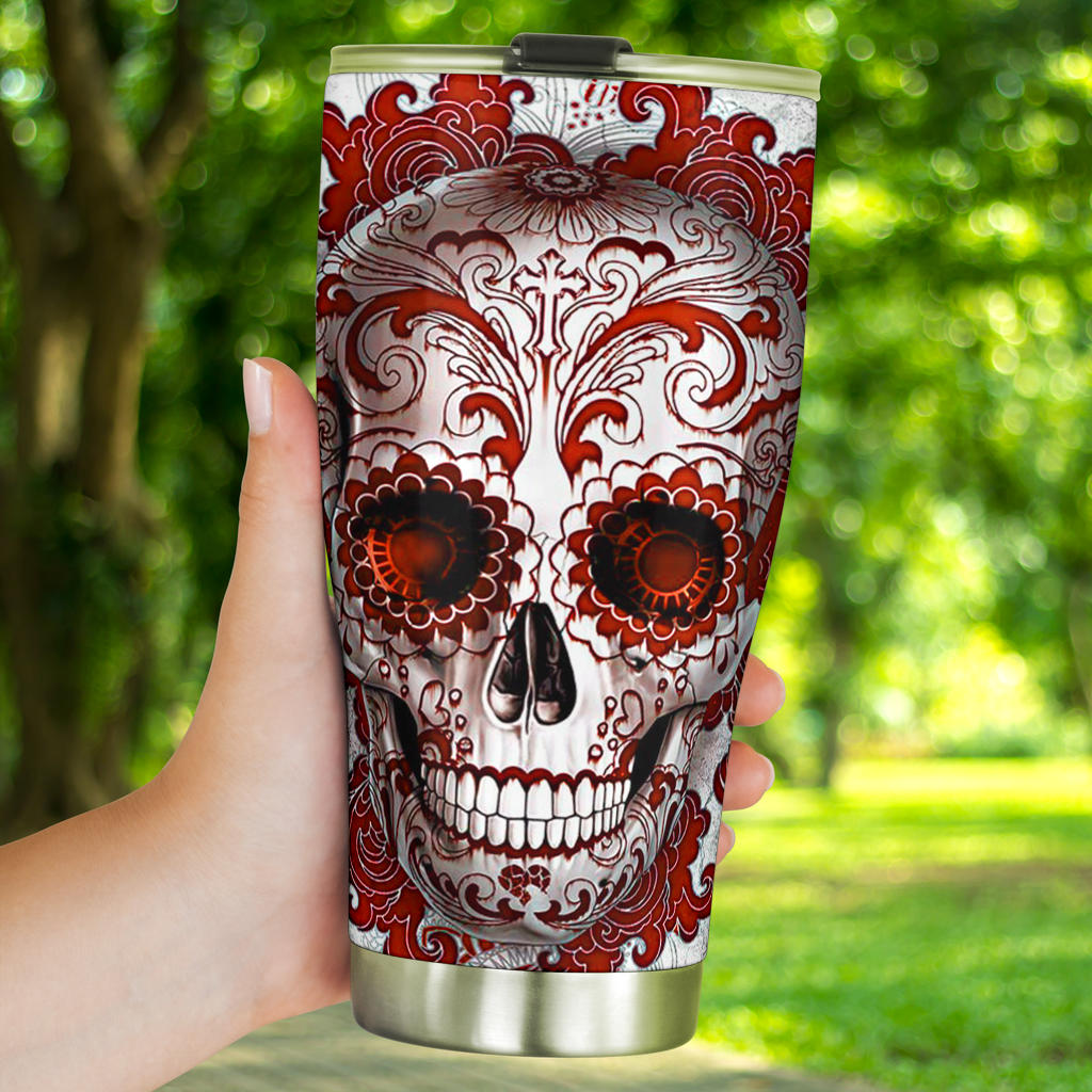 Sugar skull floral tumbler mug cup