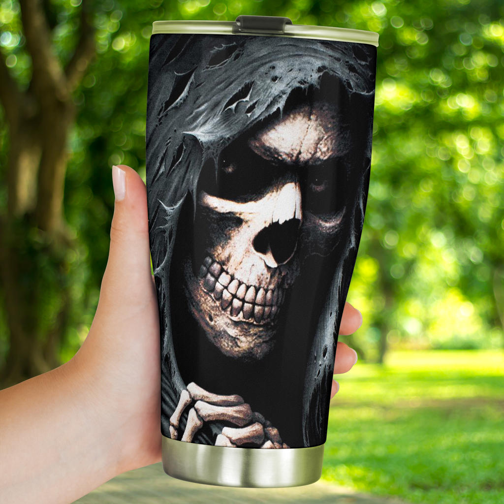 Grim reaper skeleton skull tumbler mug