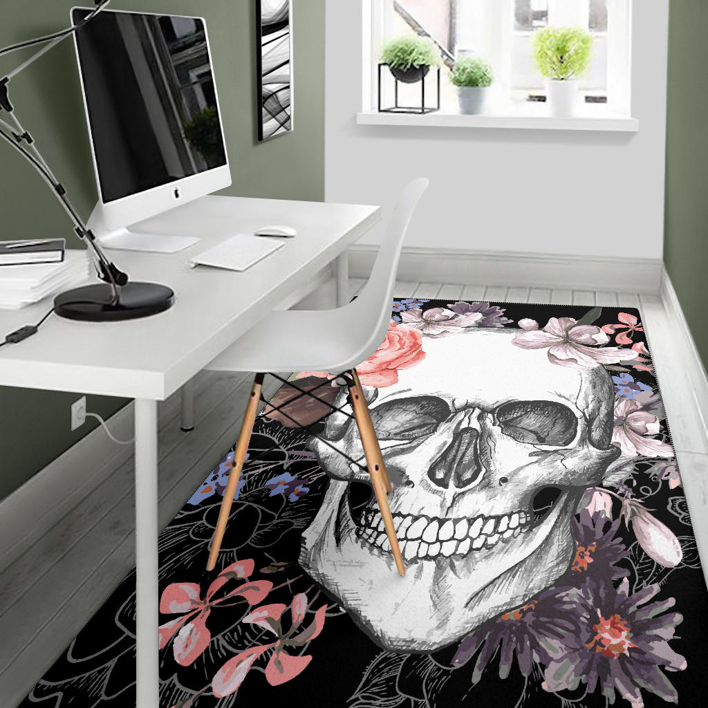Floral skull rug mat carpet