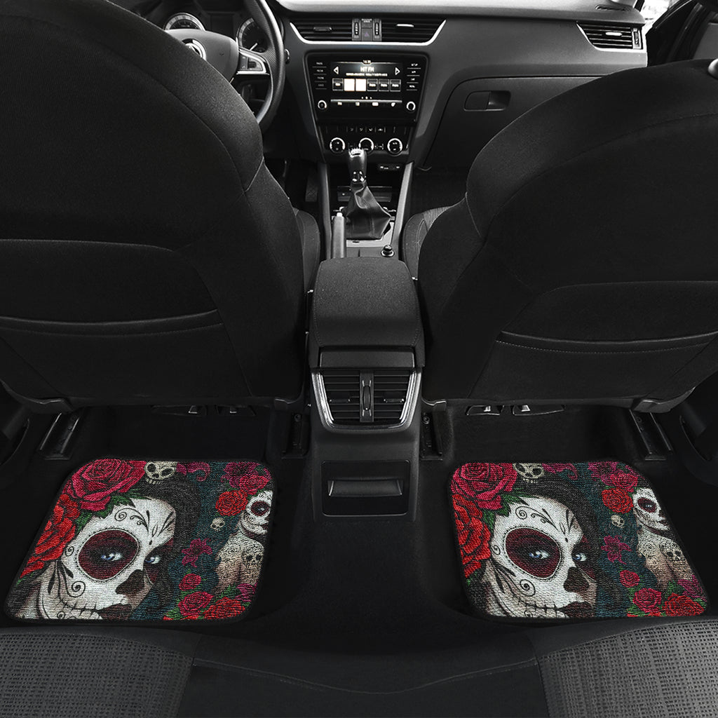 Set of 4 pcs sugar skull girl car mat