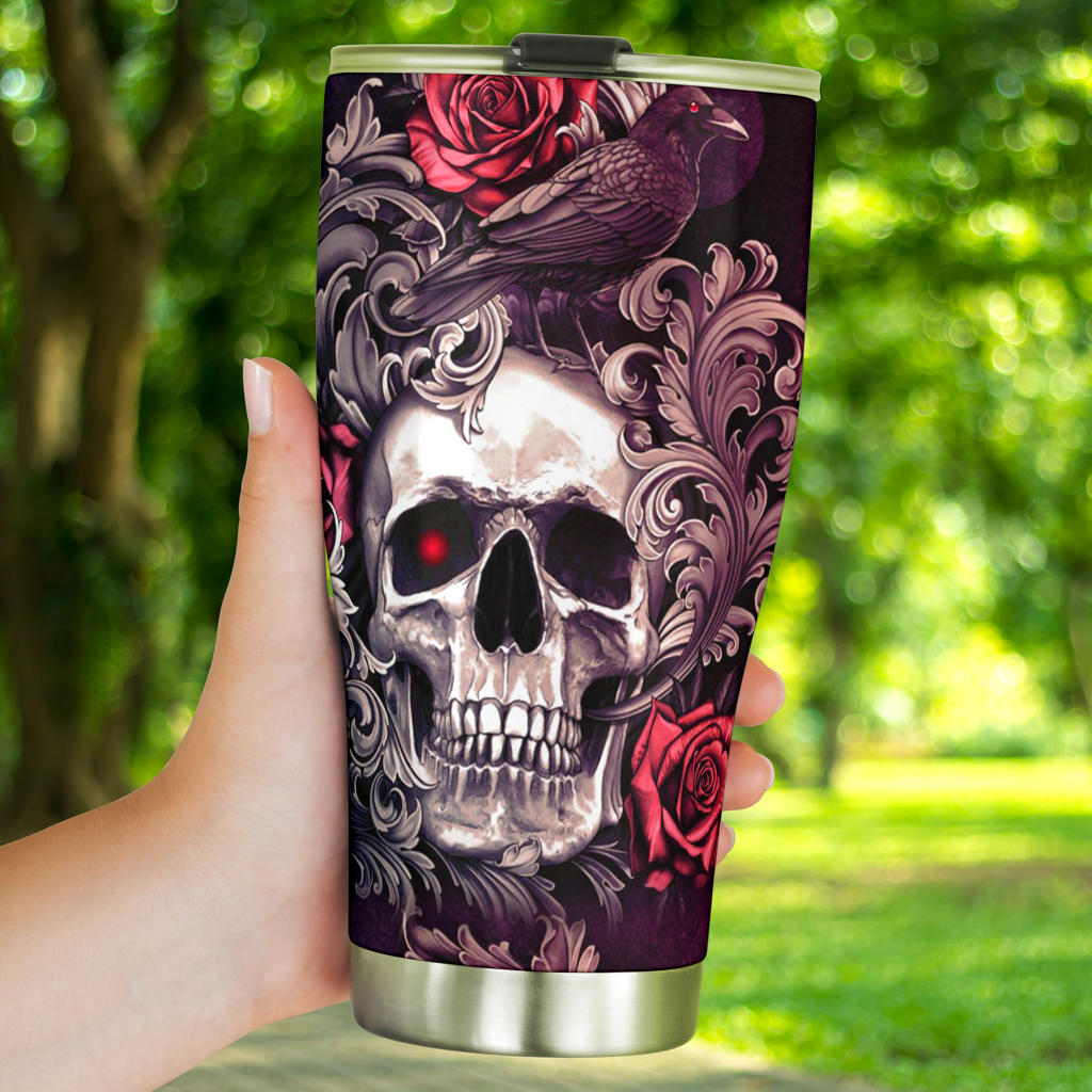 Death skull tumblr, goth freezer Mug, flower skull tumblr, rose skull mug, death skull tumbler cup mug, horror travel mug, death skull tumbler