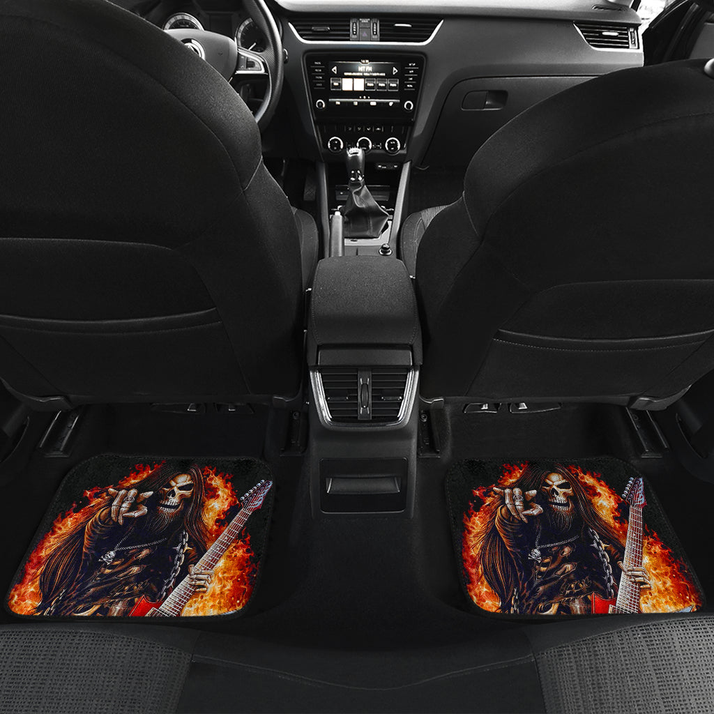 Set 4 pcs flaming guitar skull car mats